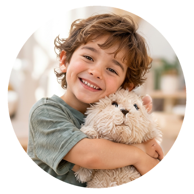 Young boy hugging teddy bear in calm comfort